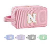 Huifen Beauty case personalizzato con iniziali dalla A alla Z, beauty case da viaggio Preppy Make Up Bags Girls Cute Cosmetic Pouch Organizzatore di trucco Matrimonio Compleanno Festa della Mamma