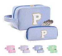 Huifen Beauty case personalizzato con iniziali dalla A alla Z, beauty case da viaggio Preppy Make Up Bags Girls Cute Cosmetic Pouch Organizzatore di trucco Matrimonio Compleanno Festa della Mamma