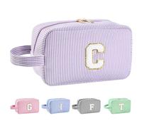 Huifen Beauty case personalizzato con iniziali dalla A alla Z, beauty case da viaggio Preppy Make Up Bags Girls Cute Cosmetic Pouch Organizzatore di trucco Matrimonio Compleanno Festa della Mamma