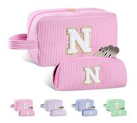 Huifen Beauty case personalizzato con iniziali dalla A alla Z, beauty case da viaggio Preppy Make Up Bags Girls Cute Cosmetic Pouch Organizzatore di trucco Matrimonio Compleanno Festa della Mamma