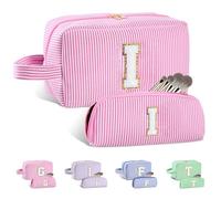 Huifen Borsa per il trucco con iniziale personalizzata dalla A alla Z, grande borsa cosmetica da viaggio personalizzata borsa per il trucco carina borse da toilette regali di San Valentino di
