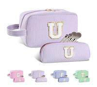 Huifen Borsa per il trucco con iniziale personalizzata dalla A alla Z, grande borsa cosmetica da viaggio personalizzata borsa per il trucco carina borse da toilette regali di San Valentino di