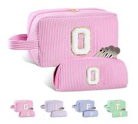 Huifen Borsa per il trucco con iniziale personalizzata dalla A alla Z, grande borsa cosmetica da viaggio personalizzata borsa per il trucco carina borse da toilette regali di San Valentino di