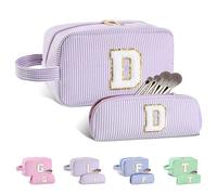 Huifen Borsa per il trucco con iniziale personalizzata dalla A alla Z, grande borsa cosmetica da viaggio personalizzata borsa per il trucco carina borse da toilette regali di San Valentino di