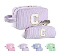 Huifen Borsa per il trucco con iniziale personalizzata dalla A alla Z, grande borsa cosmetica da viaggio personalizzata borsa per il trucco carina borse da toilette regali di San Valentino di