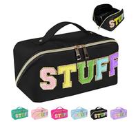 Huifen Stoney Clover Dupes Preppy Makeup Bag, Travel Cosmetic Bag Preppy Stuff Toiletry Bag Cute Makeup Pouch Stoney Clover Make Up Bags Easter Birthday Gifts Bags for Women Girls Mom (Black)
