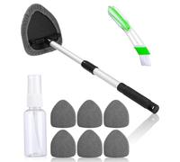 Huifoo Pulitore parabrezza auto con 6 cuscinetti in microfibra e bottiglie spray, kit di pulizia per vetri auto, con manico estraibile, girevole a 180 gradi, grigio