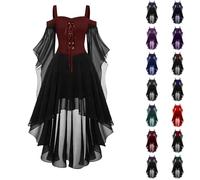 HUIFUAO - Abito gotico da donna, taglie forti, con maniche a farfalla, stile vittoriano, medievale, rinascimentale, vintage, per Halloween, serate, cocktail, festival, Verde, L