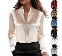 HUIFUAO Camicetta in raso da donna elegante camicetta in seta con bottoni a maniche lunghe top elegante lavoro ufficio business casual camicie party sera uscire camicette tunica, blu cielo, L