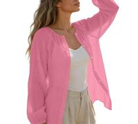 HUIFUAO Camicie in lino da donna a maniche lunghe con bottoni sulla protezione solare top estivi leggeri traspiranti UV camicie cardigan casual vacanze spiaggia vacanza camicetta per uscire top tunica