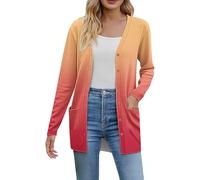 HUIFUAO Cardigan da donna UK Oversize Knitwear Button Down Open Front Jumper Cardigan a maniche lunghe maglione sfumato capispalla con tasca, Arancione, XL