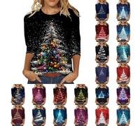 HUIFUAO Christmas Begins with Christ T-shirt da donna divertente stampa croce fede cristiana top ispiratore religioso dio camicie costumi di Natale camicetta manica 3/4 novità vestiti per le vacanze