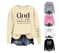 HUIFUAO Dio sta ancora scrivendo la tua storia Smetti di cercare di rubare la penna Felpe per le donne Plus Size Felpe cristiane Divertente Stampa Lettera Pullover Trendy Manica Lunga Top, rosa, M