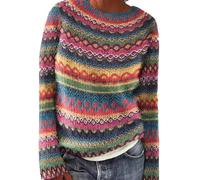 HUIFUAO Fair Isle maglioni da donna UK di grandi dimensioni maglioni oversize da donna a maniche lunghe spesse calde jacquard maglieria da donna pullover top, A10 rosa acceso, M