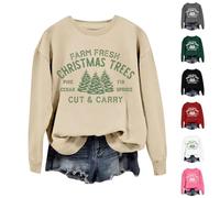 HUIFUAO Farm Fresh Christmas Trees Felpa da donna divertente Natale Top Plus Size Natale Outfit manica lunga Pullover Top Trendy Holiday Costume Regali, Nero , M