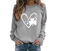 HUIFUAO Felpa Giorno di San Patrizio Per Le Donne Carino Trifoglio Gnomi Vestiti Casual Girocollo Manica Lunga Irish Lucky Tops Pullover, Z03 Grigio, XL