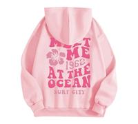HUIFUAO Felpe con cappuccio da donna felpa oversize da donna Meet Me 1962 At The Ocean Surf City stampa felpe con cappuccio da donna pullover top, rosa, S