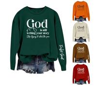 HUIFUAO God is Still Writing Your Story Stop Trying to Steal the Pen Felpe da donna Felpe divertenti cristiane alla moda pullover casual a maniche lunghe, Rosso, S