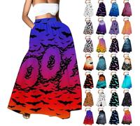 HUIFUAO Gonne di Halloween da donna divertenti costumi di Halloween Plus Size elastico in vita zucca pipistrello gonne spaventose festival vestiti in maschera con tasche, A06 Bianco #2, M