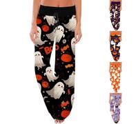 HUIFUAO Halloween Pj Pants Donne Divertente Fantasma Zucca Pigiama Bottoms Plus Size Costumi di Halloween Spaventoso Festival Pantaloni Gamba Dritta Elastico Vita Nightwear Pantaloni, Viola #1., M