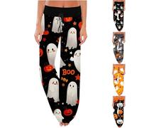 HUIFUAO Halloween Pj Pants Donne Spaventoso Fantasma Zucca Pigiama Bottoms Plus Size Costumi di Halloween Divertente Festival Pantaloni Elastico in Vita Gamba Dritta Nightwear Pantaloni, Giallo, M