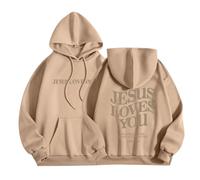 HUIFUAO Jesus Loves You Felpe con cappuccio da donna oversize per donne con stampa lettera posteriore felpe con cappuccio per ragazze adolescenti con tasca, cachi, S