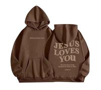 HUIFUAO Jesus Loves You Felpe con cappuccio da donna oversize per donne con stampa lettera posteriore felpe con cappuccio per ragazze adolescenti con tasca, Marrone, M