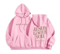 HUIFUAO Jesus Loves You Felpe con cappuccio da donna oversize per donne con stampa lettera posteriore felpe con cappuccio per ragazze adolescenti con tasca, rosa, M
