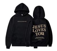 HUIFUAO Jesus Loves You Felpe con cappuccio da donna oversize per donne con stampa lettera posteriore felpe con cappuccio per ragazze adolescenti con tasca, Nero , M