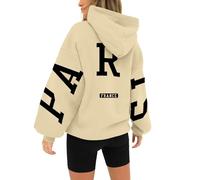 HUIFUAO London Felpa con Cappuccio da Donna UK Oversize con Stampa Lettere, Pullover con Tasca e Coulisse, Z03 Beige, XL