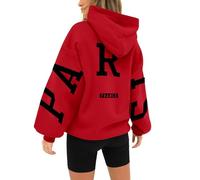 HUIFUAO London Felpa con Cappuccio da Donna UK Oversize con Stampa Lettere, Pullover con Tasca e Coulisse, Z03 Rosso, S