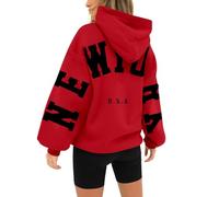 HUIFUAO London Felpa con Cappuccio da Donna UK Oversize con Stampa Lettere, Pullover con Tasca e Coulisse, Z01 Rosso, S