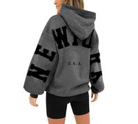 HUIFUAO London Felpa con Cappuccio da Donna UK Oversize con Stampa Lettere, Pullover con Tasca e Coulisse, Z01 Grigio Scuro, S