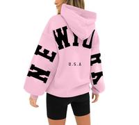 HUIFUAO London Felpa con Cappuccio da Donna UK Oversize con Stampa Lettere, Pullover con Tasca e Coulisse, Z01 Rosa, XL