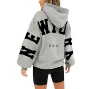 HUIFUAO London Felpa con Cappuccio da Donna UK Oversize con Stampa Lettere, Pullover con Tasca e Coulisse, Z01 Grigio, S