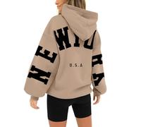 HUIFUAO London Felpa con Cappuccio da Donna UK Oversize, Stampa Lettere, Pullover con Tasca e Coulisse, Z01 Cachi, S