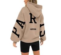 HUIFUAO London Felpe con cappuccio da donna UK oversize felpe da donna con stampa lettere pullover con cappuccio da donna con tasca e coulisse, Z03 Cachi, S