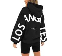 HUIFUAO London Felpe con cappuccio da donna UK oversize felpe da donna con stampa lettere pullover con cappuccio da donna con tasca e coulisse, Z02 Nero, S