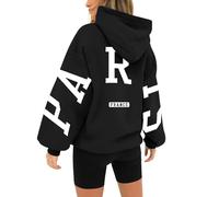 HUIFUAO London Felpe con cappuccio da donna UK oversize felpe da donna con stampa lettere pullover con cappuccio da donna con tasca e coulisse, Z03 Nero, S