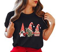 HUIFUAO Magliette natalizie da donna camicie a maniche corte di Natale per le donne Bicchiere di vino O Collo T Shirt Top Camicia di Natale Donna, Z05 Nero, L