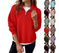 HUIFUAO Maglione con zip a 1/4 da donna Plus Size Maglione in cashmere elegante elegante pullover morbido comodo maglieria invernale sfocato caldo a maniche lunghe felpe all'aperto per uscire
