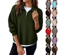 HUIFUAO Maglione con zip a 1/4 da donna Plus Size Maglione in cashmere elegante elegante pullover morbido comodo maglieria invernale sfocato caldo a maniche lunghe felpe all'aperto per uscire