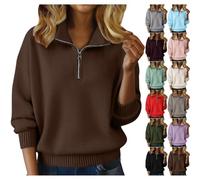 HUIFUAO Maglioni con zip a 1/4 da donna Plus Size Maglione in cashmere elegante elegante pullover morbido comodo maglieria invernale caldo sfocato top a maniche lunghe felpe all'aperto per uscire