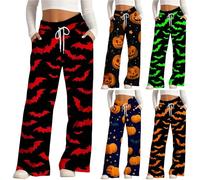 HUIFUAO - Pantaloni pigiama da donna per Halloween, stampa zucca, fantasma, pipistrello, taglie forti, con elastico in vita e tasche, Z21 Verde, M