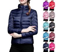 HUIFUAO - Piumino da donna oversize con cerniera, trapuntato, autunnale e invernale, leggero, a maniche lunghe, con colletto rialzato, casual, alla moda, per escursioni all'aperto, con tasche, Blu, L
