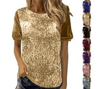 HUIFUAO Top con paillettes da donna a maniche corte scintillante camicie taglie forti camicetta glitter elegante sera uscire top tunica vacanze festival feste magliette alla moda costumi mardi gras