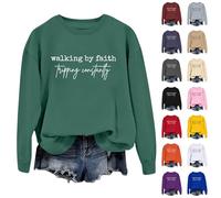 HUIFUAO Walking By Faith Tripping Constantly Felpa da donna Plus Size Divertente Lettera Stampa Pullover Girocollo Casual Allentato Manica Lunga Top Autunno Trendy Felpa, Rosso #1., S