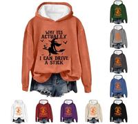 HUIFUAO Why Yes Actually I Can Drive A Stick Felpa di Halloween Donna Spaventosa Strega Felpe con cappuccio Camicie Plus Size Costumi di Halloween Top Manica Lunga Pullover Horror Festival Outfits