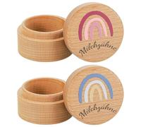 Huiguli 2 Pezzi Scatola Dentini da Latte Bambino, Porta Dentini da Latte in Legno, Scatola per Fatina dei Denti per Ragazzi e Ragazze, Organizzatore de Denti Blu e Rosa