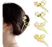 Huiguli 4 Pezzi Fermaglio Capelli Donna, Elegante Fermagli per Capelli Gardenia Lily, Antiscivolo Pinze per Capelli in Metallo per Donne Ragazze